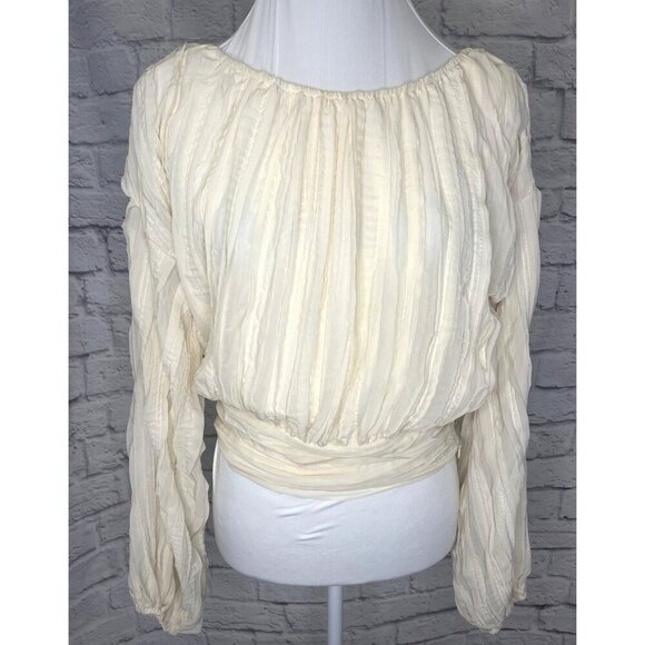Line and Dot Blouse Cream Colored Long Sleeve Ladies Size MED - Picture 6 of 7